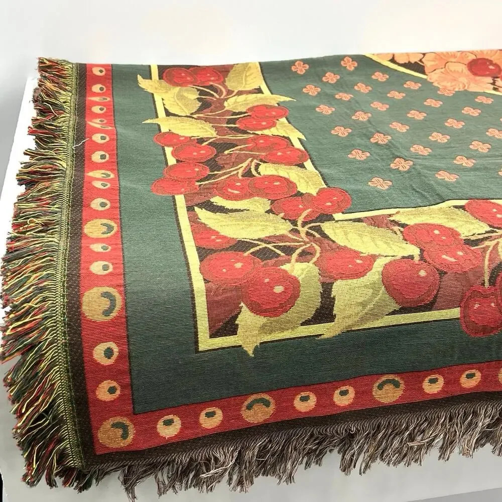 Vintage tapestry cherries cherry blossom tablecloth